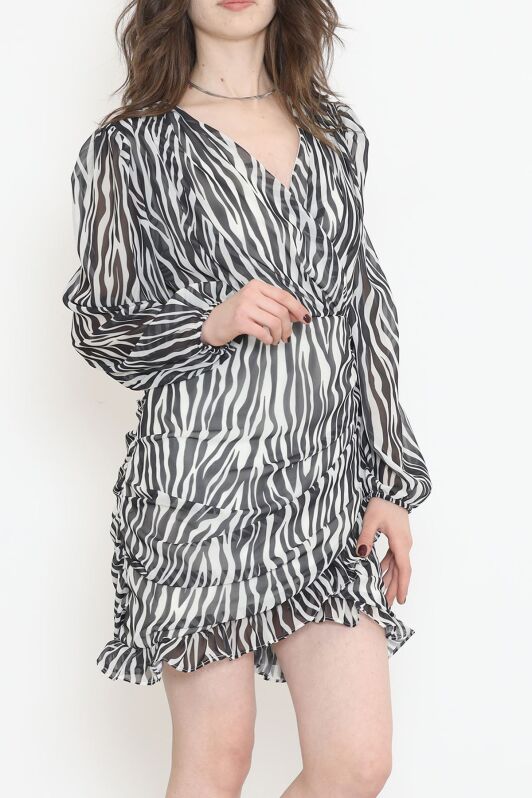 Kruvaze Şifon Elbise Zebra - 17884.1247. - 3