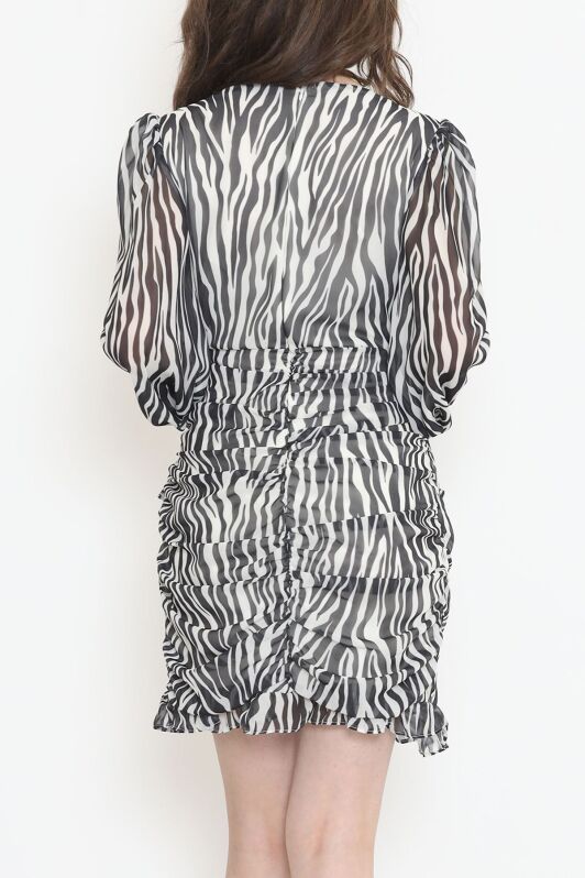 Kruvaze Şifon Elbise Zebra - 17884.1247. - 5