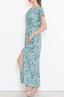 Kruvaze Yaka Desenli Elbise Mint - 1383.1256. - 3