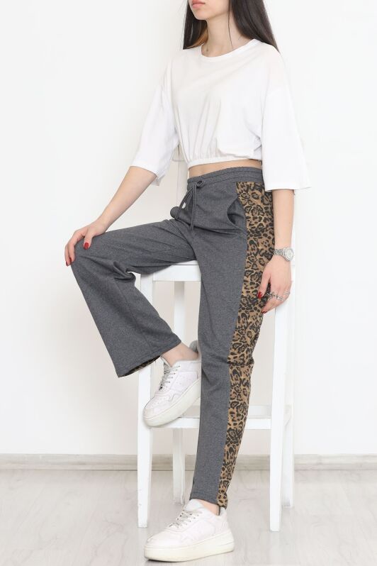 Leopar Detaylı Eşofman Altı Füme - 15098.5238. - 3