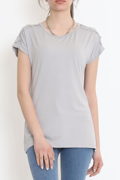 Omuz Dantelli Bluz Gri - 17130.1567. - 1
