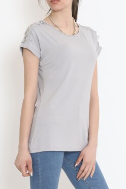 Omuz Dantelli Bluz Gri - 17130.1567. - 3