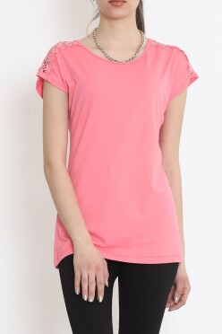 Omuz Dantelli Bluz Pembe - 17130.1567. - 1