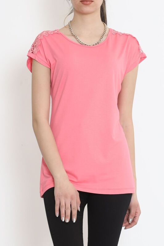 Omuz Dantelli Bluz Pembe - 17130.1567. - 1
