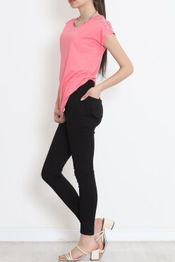 Omuz Dantelli Bluz Pembe - 17130.1567. - 3