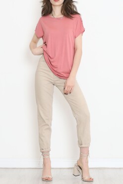 Omuz Taş Detaylı Bluz Pembe - 11689.102. - 1