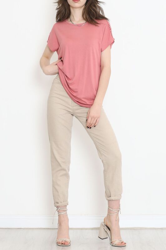 Omuz Taş Detaylı Bluz Pembe - 11689.102. - 1