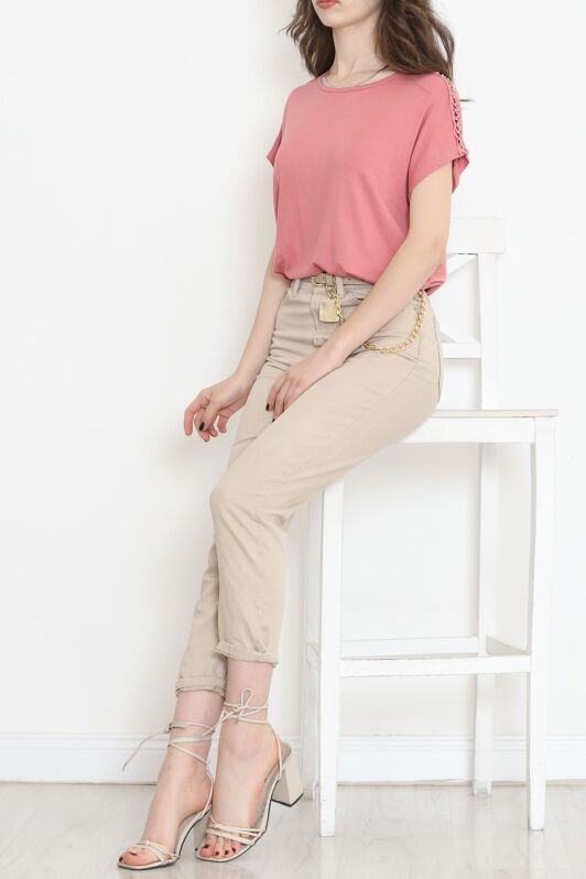 Omuz Taş Detaylı Bluz Pembe - 11689.102. - 2