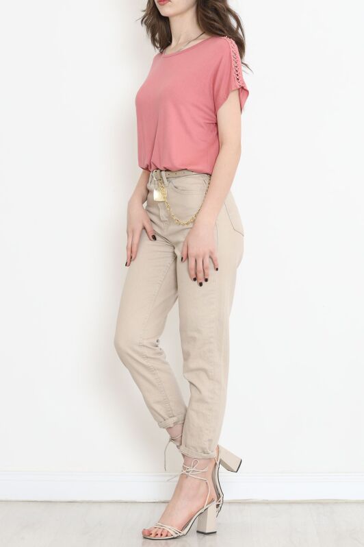 Omuz Taş Detaylı Bluz Pembe - 11689.102. - 3