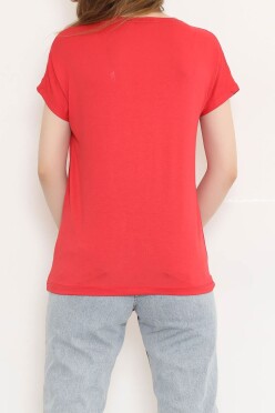Omzu Dantelli Fermuarlı Bluz Kırmızı - 11367.599. - 4