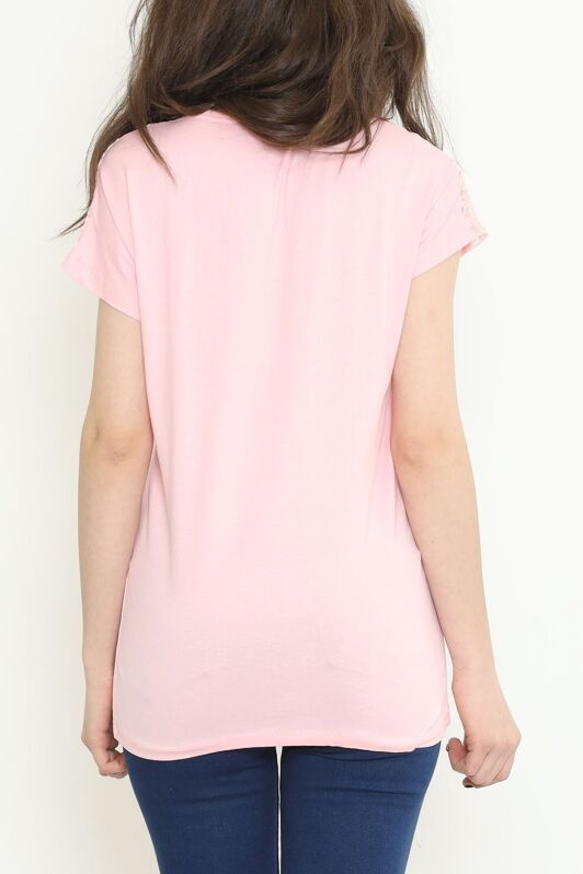 Omzu Dantelli Fermuarlı Bluz Pembe - 11367.599. - 4