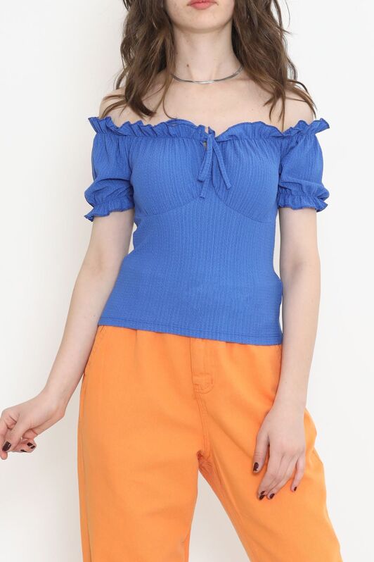 Önü Bağcıklı Bluz Saks - 12580.631. - 1