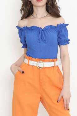 Önü Bağcıklı Bluz Saks - 12580.631. - 2