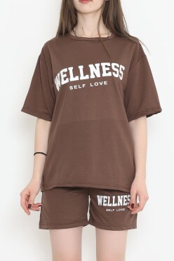 Oversize Baskılı Şortlu Takım Acıkahve - 12629.5238. - 3