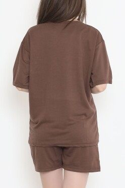 Oversize Baskılı Şortlu Takım Acıkahve - 12629.5238. - 5