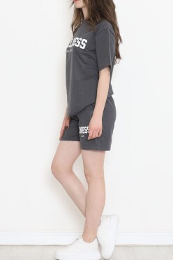 Oversize Baskılı Şortlu Takım Füme - 12629.5238. - 4