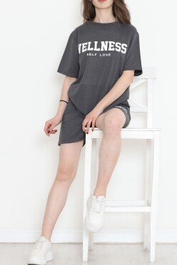 Oversize Baskılı Şortlu Takım Füme - 12629.5238. - 5