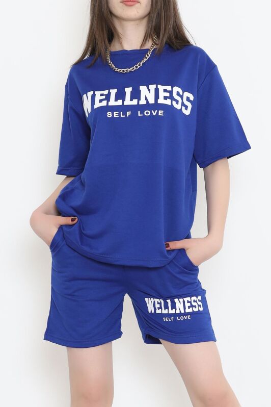 Oversize Baskılı Şortlu Takım Saks - 12629.5238. - 1