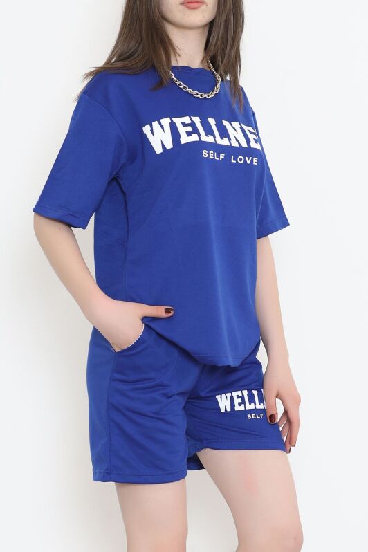 Oversize Baskılı Şortlu Takım Saks - 12629.5238. - 2