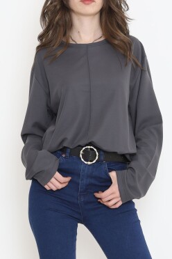 Oversize Ortadan Çımalı Bluz Füme - 15913.1778. - 1
