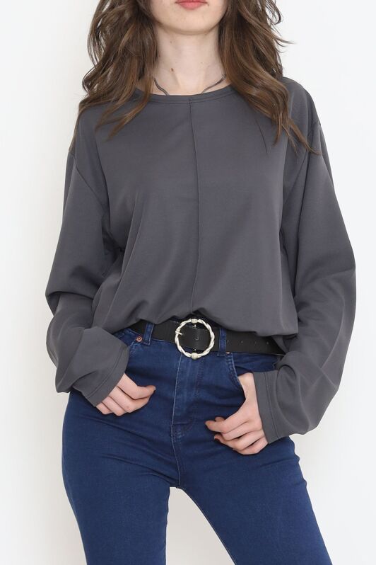 Oversize Ortadan Çımalı Bluz Füme - 15913.1778. - 1