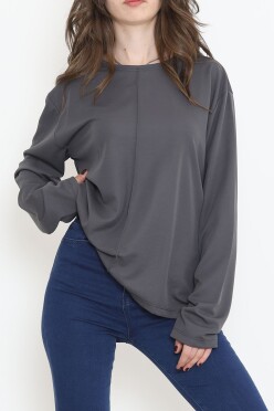 Oversize Ortadan Çımalı Bluz Füme - 15913.1778. - 2
