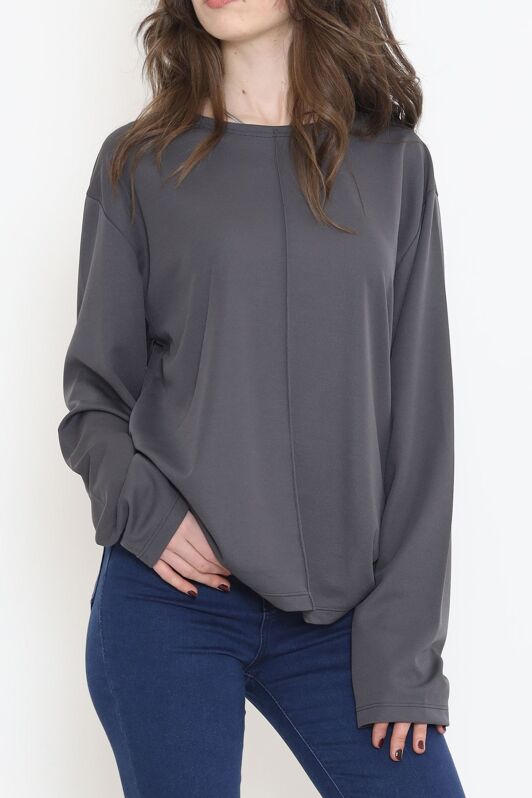 Oversize Ortadan Çımalı Bluz Füme - 15913.1778. - 3
