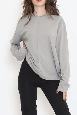 Oversize Ortadan Çımalı Bluz Gri - 15913.1778. - 1