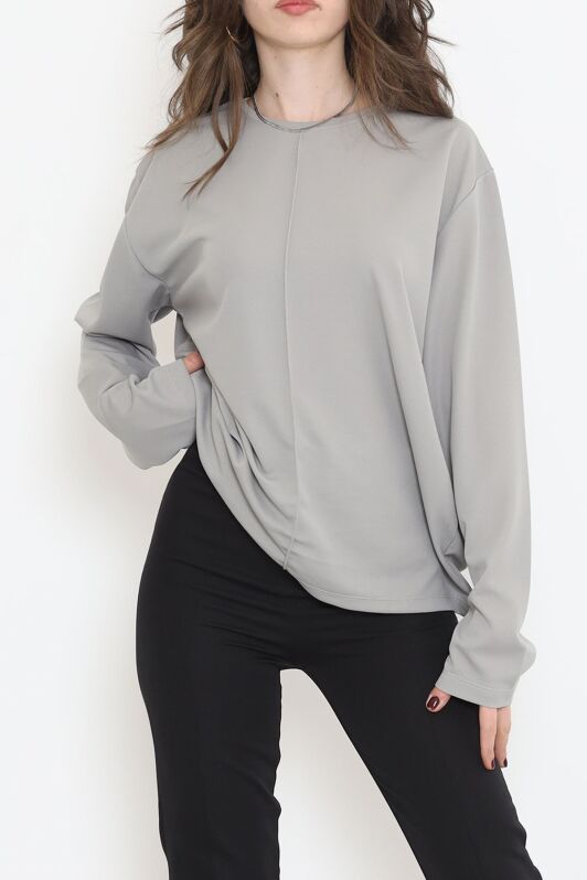Oversize Ortadan Çımalı Bluz Gri - 15913.1778. - 1