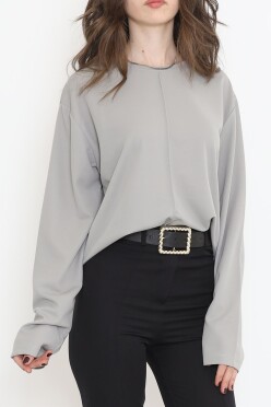 Oversize Ortadan Çımalı Bluz Gri - 15913.1778. - 3
