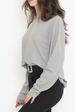 Oversize Ortadan Çımalı Bluz Gri - 15913.1778. - 4