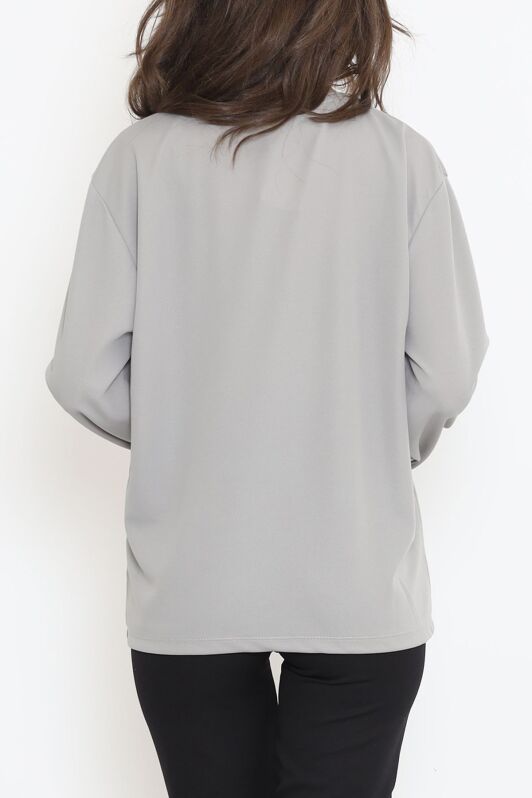 Oversize Ortadan Çımalı Bluz Gri - 15913.1778. - 5