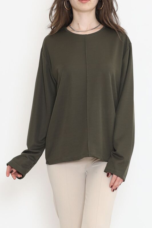 Oversize Ortadan Çımalı Bluz Haki - 15913.1778. - 1