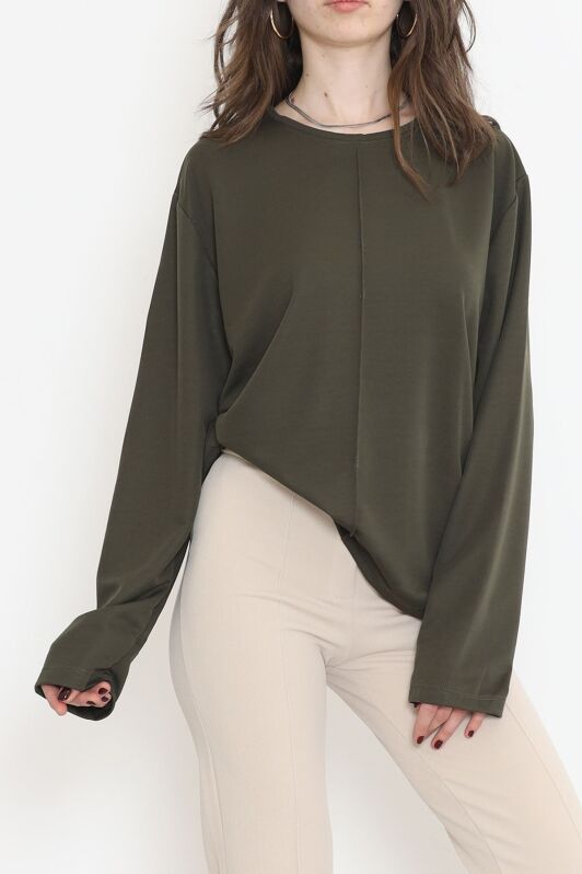 Oversize Ortadan Çımalı Bluz Haki - 15913.1778. - 2