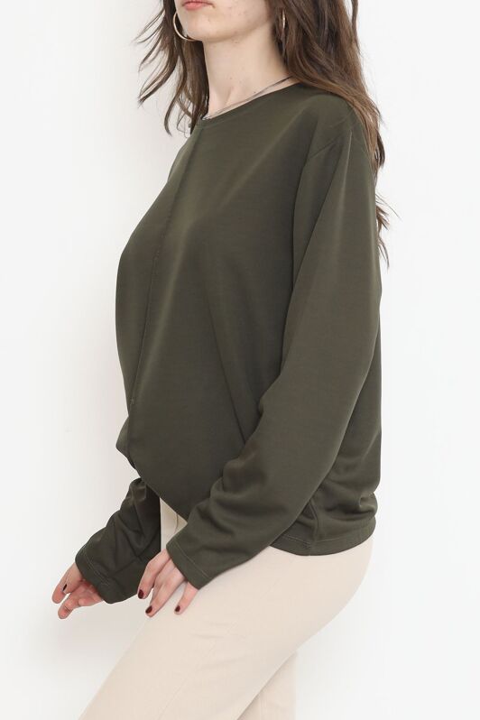 Oversize Ortadan Çımalı Bluz Haki - 15913.1778. - 3
