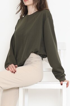 Oversize Ortadan Çımalı Bluz Haki - 15913.1778. - 4