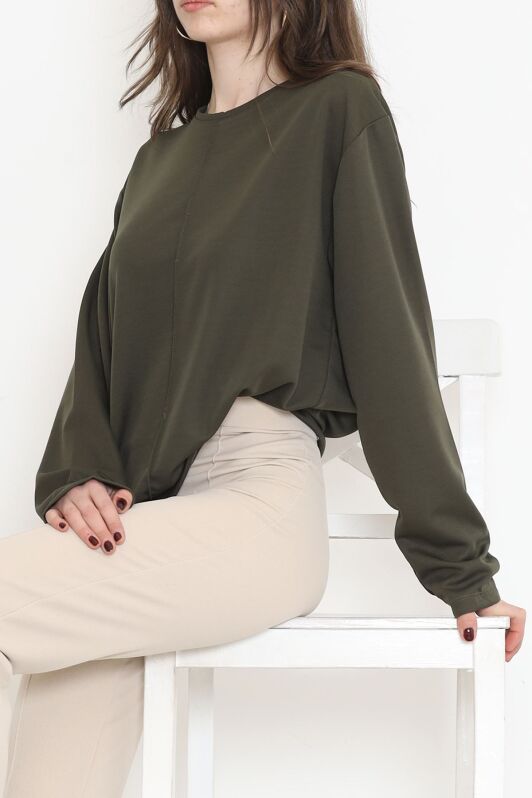 Oversize Ortadan Çımalı Bluz Haki - 15913.1778. - 4