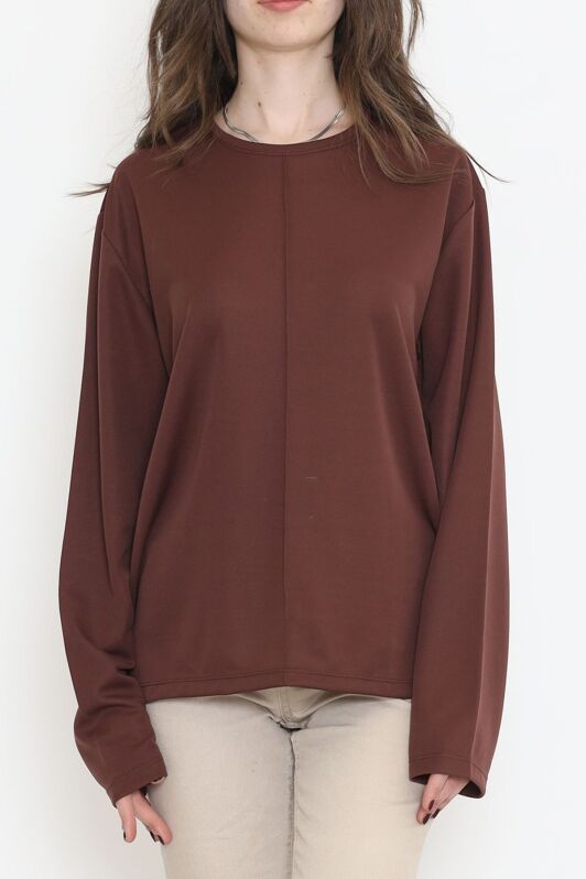 Oversize Ortadan Çımalı Bluz Kahve - 15913.1778. - 1