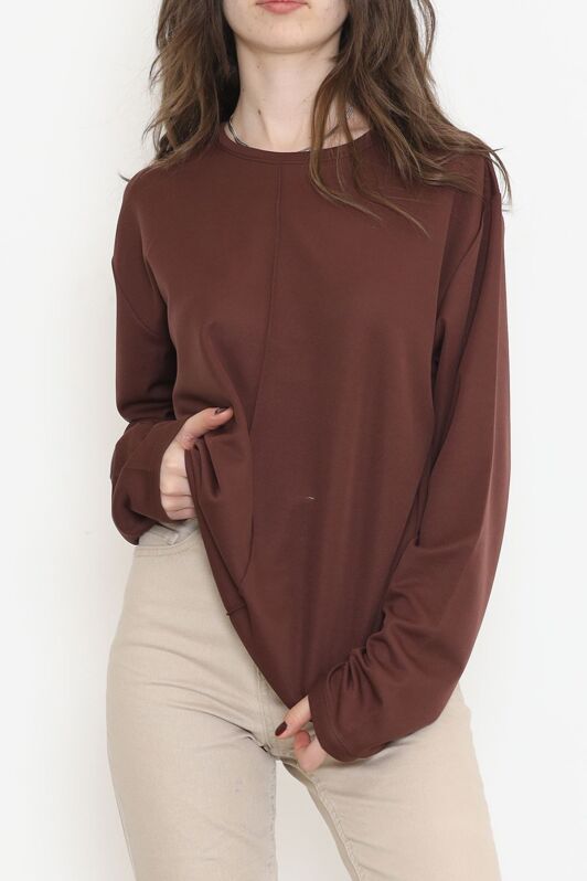 Oversize Ortadan Çımalı Bluz Kahve - 15913.1778. - 2