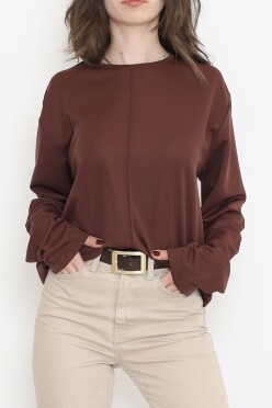 Oversize Ortadan Çımalı Bluz Kahve - 15913.1778. - 3