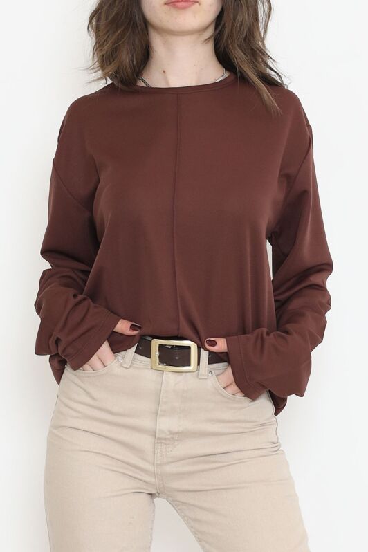 Oversize Ortadan Çımalı Bluz Kahve - 15913.1778. - 3
