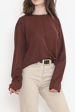 Oversize Ortadan Çımalı Bluz Kahve - 15913.1778. - 4
