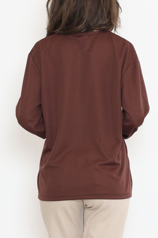 Oversize Ortadan Çımalı Bluz Kahve - 15913.1778. - 5