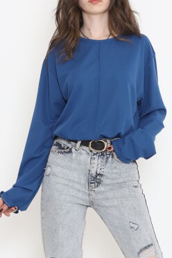 Oversize Ortadan Çımalı Bluz Mavi - 15913.1778. - 1