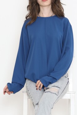 Oversize Ortadan Çımalı Bluz Mavi - 15913.1778. - 4