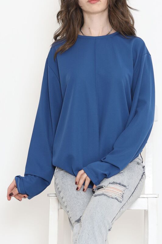 Oversize Ortadan Çımalı Bluz Mavi - 15913.1778. - 4