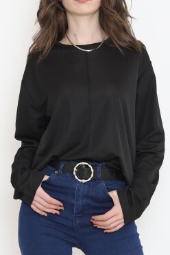 Oversize Ortadan Çımalı Bluz Siyah - 15913.1778. - 1