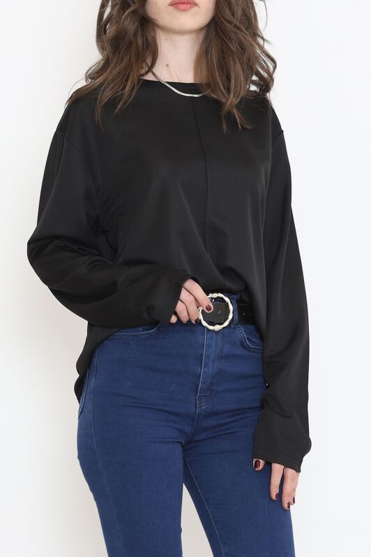 Oversize Ortadan Çımalı Bluz Siyah - 15913.1778. - 2