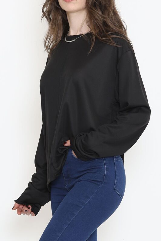Oversize Ortadan Çımalı Bluz Siyah - 15913.1778. - 3