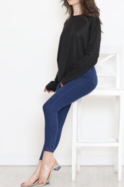Oversize Ortadan Çımalı Bluz Siyah - 15913.1778. - 4